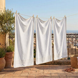 Living And Home 3 Pack Polyester Bath Towels Elegant Gold Line White Soft Absorbent Hanging Loop Bathroom Towel Set - thumbnail 4