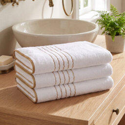 Living And Home 3 Pack Polyester Bath Towels Elegant Gold Line White Soft Absorbent Hanging Loop Bathroom Towel Set - thumbnail 2