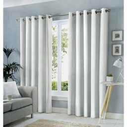 Fusion Sorbonne 100% Cotton Light Filtering Plain Dyed White Eyelet Curtains - thumbnail 1