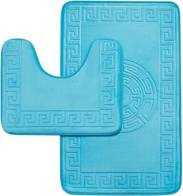 Gc Gaveno Cavailia Greek 2 Piece Bath Mat Aqua Quick Dry Super Water Aborbent Non Slip Toilet Padestal Mat Set