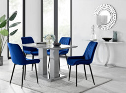 Furniturebox Uk Imperia 4 Grey Dining Table And 4 Navy Pesaro Black Leg Chairs