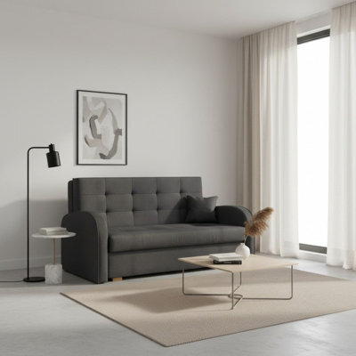 Viva Gold Iii Sofa Bed With Storage Freestanding Upholstered Back Wooden Frame Size 153X98X85Cm Grey - image 1