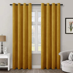 Aspire Homeware Ochre Velvet Curtain Room Darkening Blackout Eyelet Curtain Pair (W) 168Cm X (D)228Cm With Tie Back Pair