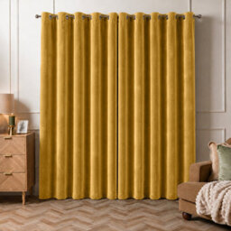 Aspire Homeware Ochre Velvet Curtain Room Darkening Blackout Eyelet Curtain Pair (W) 168Cm X (D)228Cm With Tie Back Pair - thumbnail 7