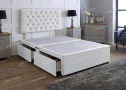 Comfy Deluxe 4Ft White   Plush   Small Double Divan Bed Base With Headboard 2 Drawers One Each Side