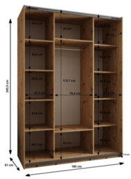 Arte Warm Oak Artisan Trosa Iv Sliding Door Wardrobe - 180Cm With Mirrored Doors, Ten Shelves, Hanging Rail - thumbnail 4