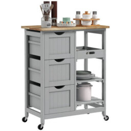 Rolling Kitchen Island Cart, Bar Serving Cart On Wheels Grey - thumbnail 1