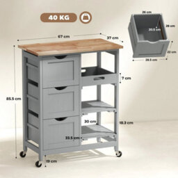 Rolling Kitchen Island Cart, Bar Serving Cart On Wheels Grey - thumbnail 2
