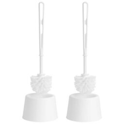 Storm Trading Group 2 X White Plastic Toilet Brush Set With Holder & Handle