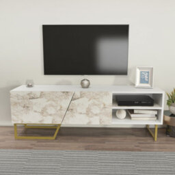 Decorotika Denasse Tv Stand Tv Unit For Tvs Up To 60 Inch White Marble Effect And Gold