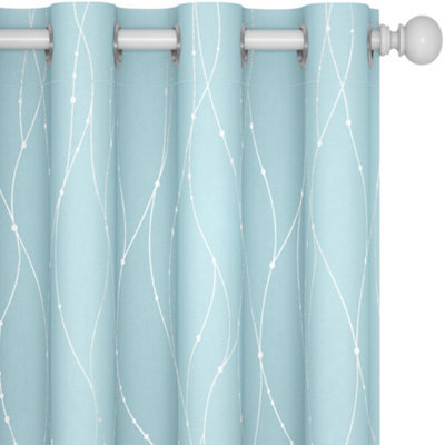 Deconovo Blackout Eyelet Thermal Insulated Curtains Silver Dotted Line Foil Printed Curtains W66 X L54 Inch Light Blue 2 Panels - image 1