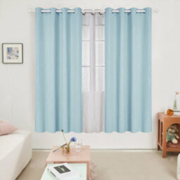 Deconovo Blackout Eyelet Thermal Insulated Curtains Silver Dotted Line Foil Printed Curtains W66 X L54 Inch Light Blue 2 Panels - thumbnail 3