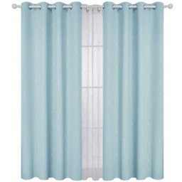 Deconovo Blackout Eyelet Thermal Insulated Curtains Silver Dotted Line Foil Printed Curtains W66 X L54 Inch Light Blue 2 Panels - thumbnail 2
