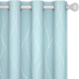 Deconovo Blackout Eyelet Thermal Insulated Curtains Silver Dotted Line Foil Printed Curtains W66 X L54 Inch Light Blue 2 Panels - thumbnail 1