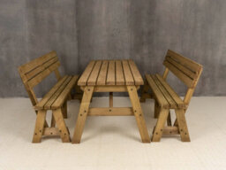 Arbor Garden Solutions Victoria Wooden Picnic Bench And Table Set, Outdoor Dining Set With Backrest (8Ft, Rustic Brown) - thumbnail 3