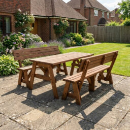 Arbor Garden Solutions Victoria Wooden Picnic Bench And Table Set, Outdoor Dining Set With Backrest (8Ft, Rustic Brown) - thumbnail 4