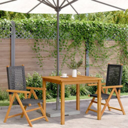 Berkfield Garden Chairs 2 Pcs Black Solid Wood Acacia And Poly Rattan - thumbnail 3
