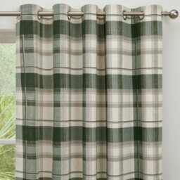 Fusion Balmoral Check Country Checked Pattern Pair Of Bottle Green Eyelet Curtains - thumbnail 2