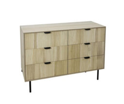 Ohs Ribbed 6 Drawer Cabinet Chest Of Drawers Sideboard - Light Wood - thumbnail 4