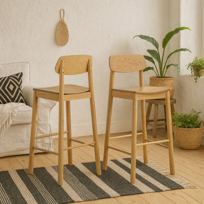 Wyld Haus Quietwood Pair Of Oak-Effect Bar Stools With Matt Finish And Footrest - image 1