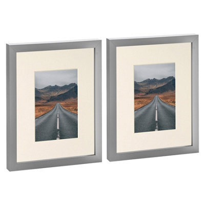 "Nicola Spring Photo Frames With 4"" X 6"" Mount - 8"" X 10"" - Grey/ivory - Pack Of 2" - image 1
