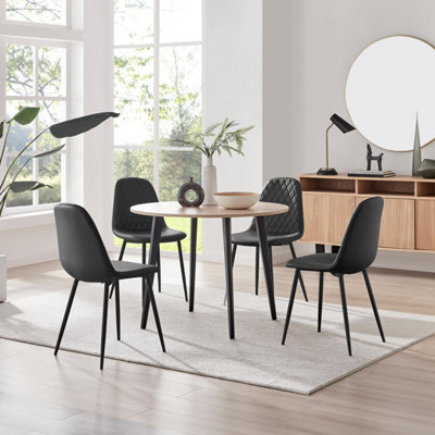Furniturebox Uk Koko Oak Effect Round Dining Table & 4 Black Corona Black Leg Chairs - image 1