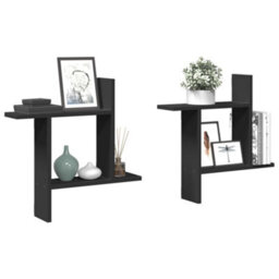 Berkfield Wall Shelves 2 Pcs Black 50X12X50 Cm Engineered Wood - thumbnail 1