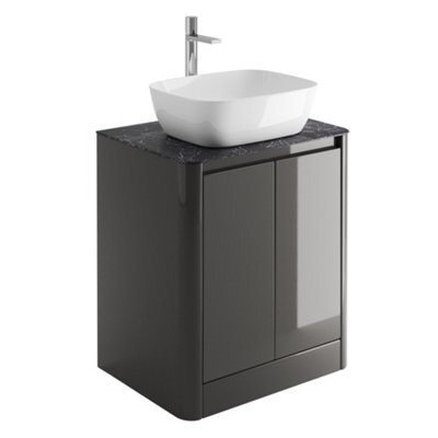 Plum&clay Mayfair Gloss Dark Grey Freestanding Bathroom Vanity Unit With Black Slate Countertop (W)650mm (H)745mm - image 1