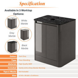 Plum&clay Mayfair Gloss Dark Grey Freestanding Bathroom Vanity Unit With Black Slate Countertop (W)650mm (H)745mm - thumbnail 5