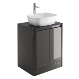 Plum&clay Mayfair Gloss Dark Grey Freestanding Bathroom Vanity Unit With Black Slate Countertop (W)650mm (H)745mm