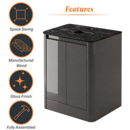 Plum&clay Mayfair Gloss Dark Grey Freestanding Bathroom Vanity Unit With Black Slate Countertop (W)650mm (H)745mm - thumbnail 6