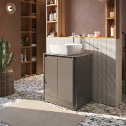 Plum&clay Mayfair Gloss Dark Grey Freestanding Bathroom Vanity Unit With Black Slate Countertop (W)650mm (H)745mm - thumbnail 2