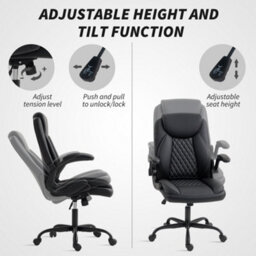 Homcom Pu Leather Office Desk Chair With Thick Cushion, Black - thumbnail 4