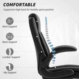 Homcom Pu Leather Office Desk Chair With Thick Cushion, Black - thumbnail 5