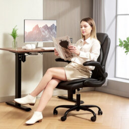 Homcom Pu Leather Office Desk Chair With Thick Cushion, Black
