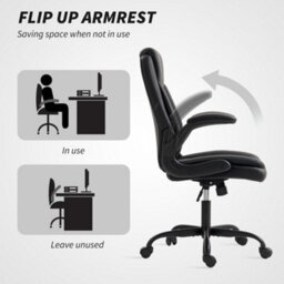 Homcom Pu Leather Office Desk Chair With Thick Cushion, Black - thumbnail 7