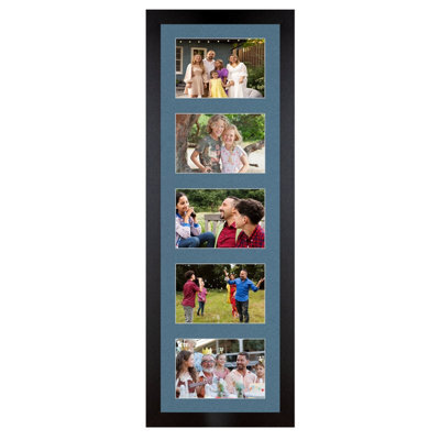 AK Frames 26X8 Matte Black Modern Multi Photo Frame With Pompadour Mount - Holds 5 Apertures (5X) 6X4 Photos - image 1