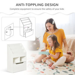 Homcom Kids Bookcase, Toy Box W/ Storage Drawer, Wheels For Bedroom - White - thumbnail 5