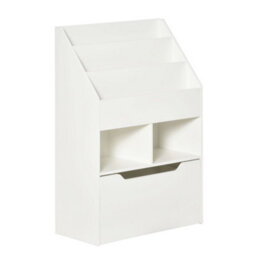 Homcom Kids Bookcase, Toy Box W/ Storage Drawer, Wheels For Bedroom - White - thumbnail 2