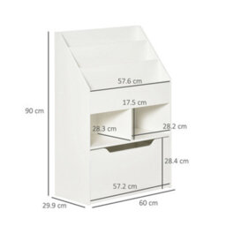 Homcom Kids Bookcase, Toy Box W/ Storage Drawer, Wheels For Bedroom - White - thumbnail 3