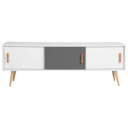 Beliani Sideboard White And Grey With Beechwood Legs, 3 Sliding Doors, W160 X D40 X H55Cm - thumbnail 1