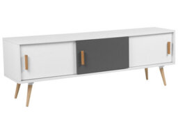Beliani Sideboard White And Grey With Beechwood Legs, 3 Sliding Doors, W160 X D40 X H55Cm - thumbnail 3