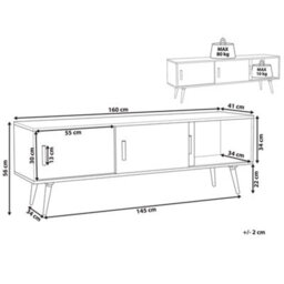 Beliani Sideboard White And Grey With Beechwood Legs, 3 Sliding Doors, W160 X D40 X H55Cm - thumbnail 4