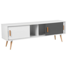 Beliani Sideboard White And Grey With Beechwood Legs, 3 Sliding Doors, W160 X D40 X H55Cm - thumbnail 5