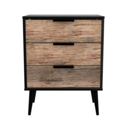 Fuji 3 Drawer Chest In Vintage Oak & Black (Ready Assembled)