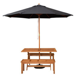 Samuel Alexander Outdoor 4 Person Rectangular Wooden Garden Dining Table, 2 Benches With Black Parasol And Base Set - thumbnail 9