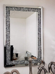 Deenz Full Border Crushed Jewel Wall Mirror Loose Diamante New Crystal Square Decor Mirror Gift (40X60Cm) - thumbnail 1