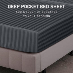 Ameha Stripe Fitted Sheet 40 Cm Deep Pocket- Hypoallergenic Easy Care Charcoal Bed Sheets Uk King Bedsheet(152X200Cm) - thumbnail 8