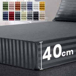 Ameha Stripe Fitted Sheet 40 Cm Deep Pocket- Hypoallergenic Easy Care Charcoal Bed Sheets Uk King Bedsheet(152X200Cm) - thumbnail 1