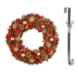 Dibor 50Cm Giant Canterbury Front Door Christmas Wreath With Stag Wreath Hanger